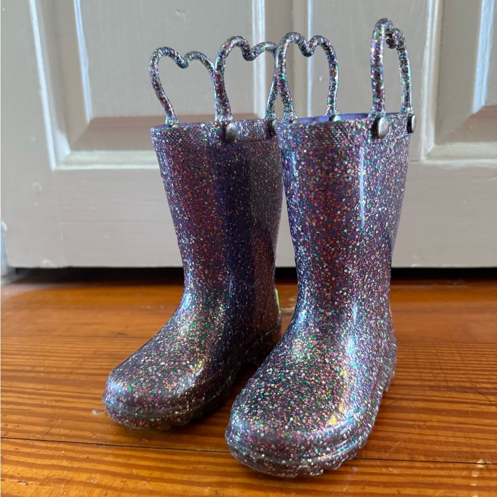 Purple glitter light up Western Chief toddler rain boots